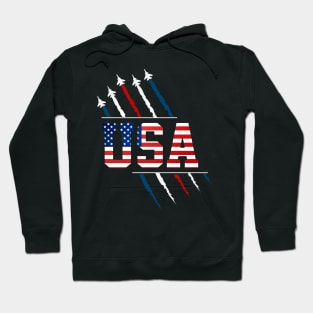 USA American Flag Fighter Jet Air Show 4th Of July Patriotic Hoodie